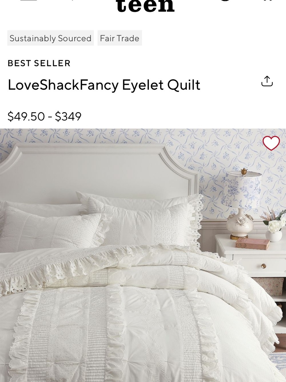 LoveShackFancy White Eyelet Ruffle Comforter Pottery Barn, Twin